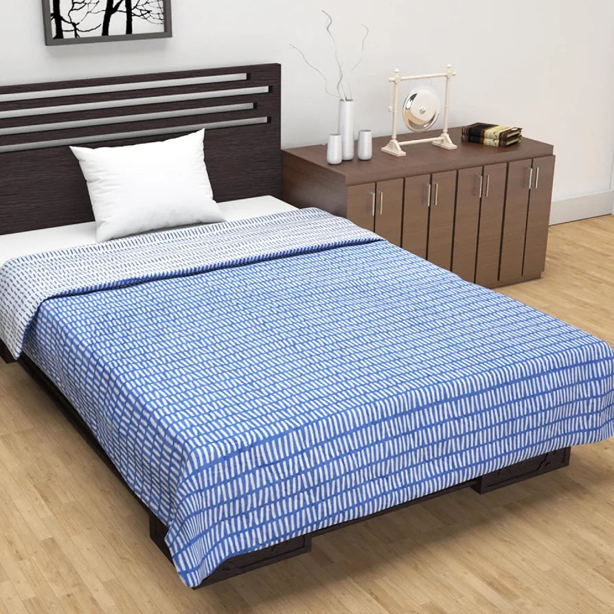 Divine Casa 120 GSM Cambric Cotton Reversible Lightweight Printed Single Bed AC Blanket Dohar TC - 120 Stonewash