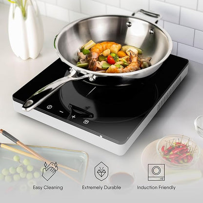 Stahl Artisan Triply Stainless Steel Wok With Lid | Deep Frypan Induction Base | Induction & Gas Stove Compatible | 2.4 L | 24 Cm