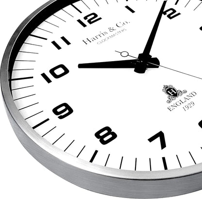 Harris & Co. Clockmasters Metal Silent Sweep Noiseless Technology Analog Wall Clock  Model-park Lane-grey