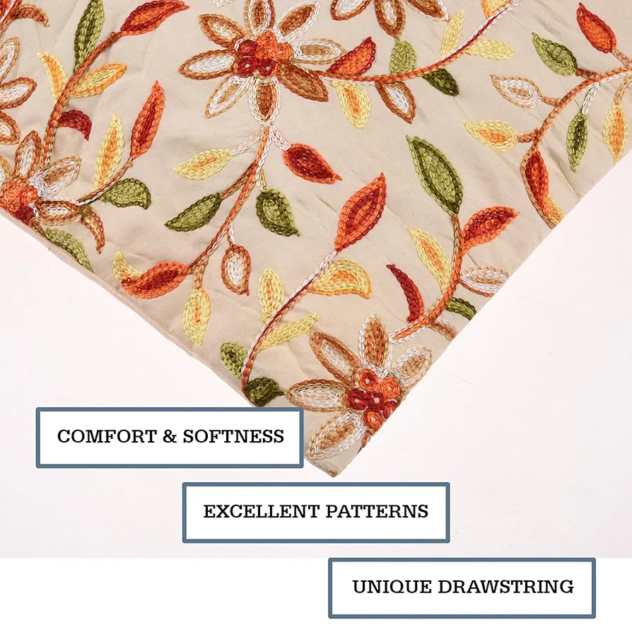 Kuber Industries Cushion Cover Pillow Covers Embroidery Cushion Covers Set of 5 Cream