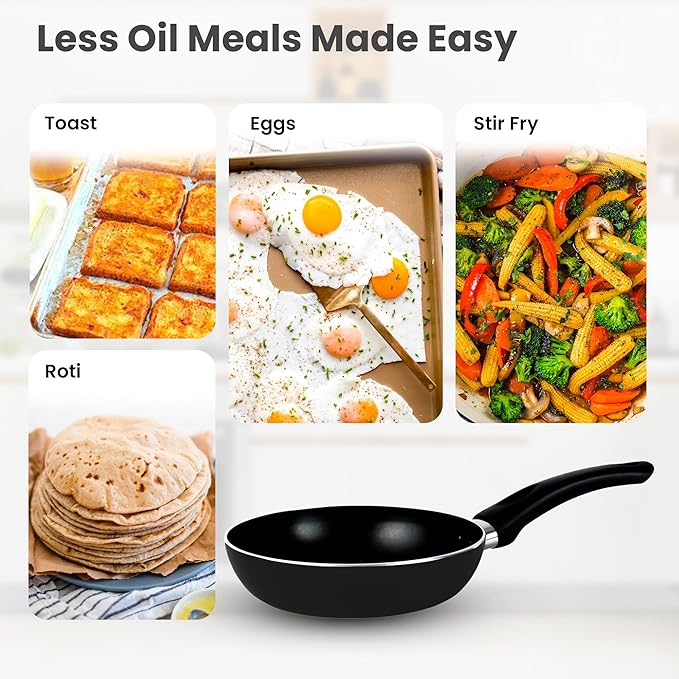 Savya Home Non Stick Frying Pan 22 Cm Stove & Induction Cookware Minimal Oil Cooking Black Colour
