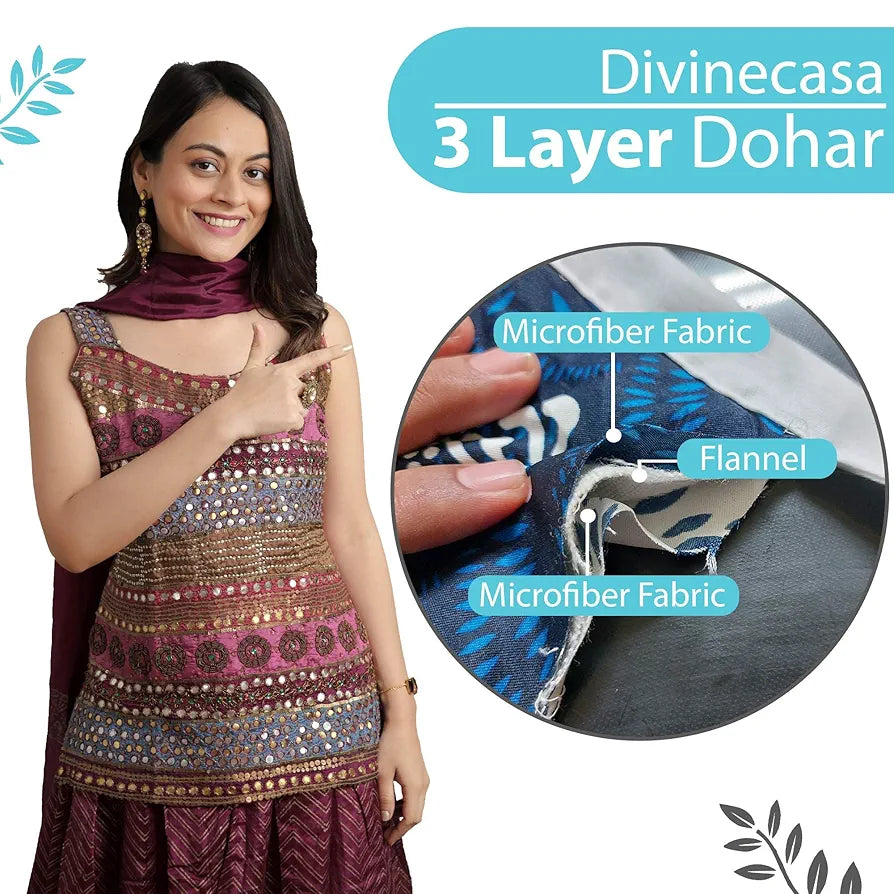 Divine Casa 120 GSM Microfiber Reversible Lightweight Printed Double Bed AC Dohar Blanket Colour Ethereal Blue TC - 120