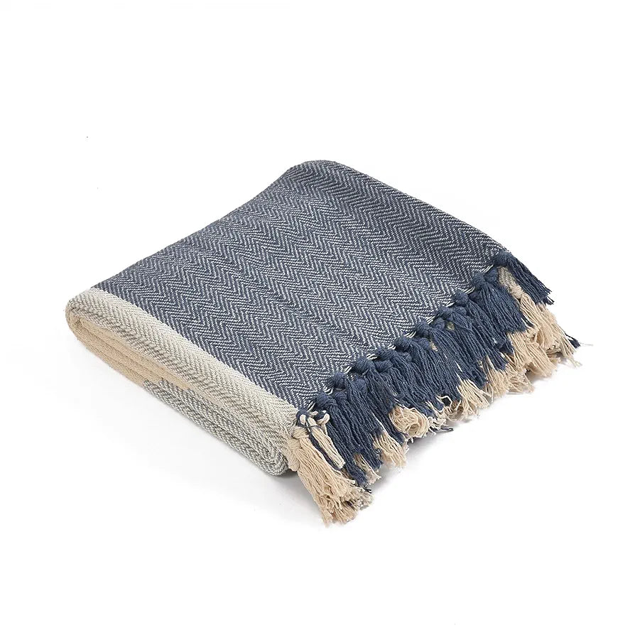 Sashaa World Blue and White Cotton Throw Colour Blue/White