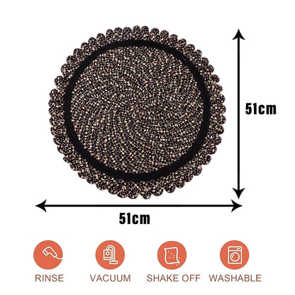Kuber Industries Door Mat Round Shape Feather Door Mat Cotton Colour Brown
