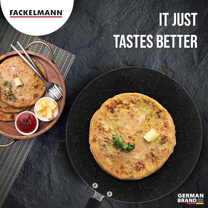 Fackelmann Non-Stick Roti Tawa Concave 28 Cms Diameter 4 mm Aluminium German Brand Black