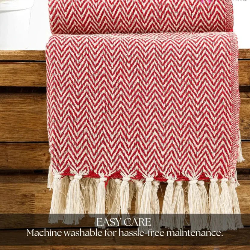 Homadorn All Season Cotton Weaved Throw Blanket Colour Red