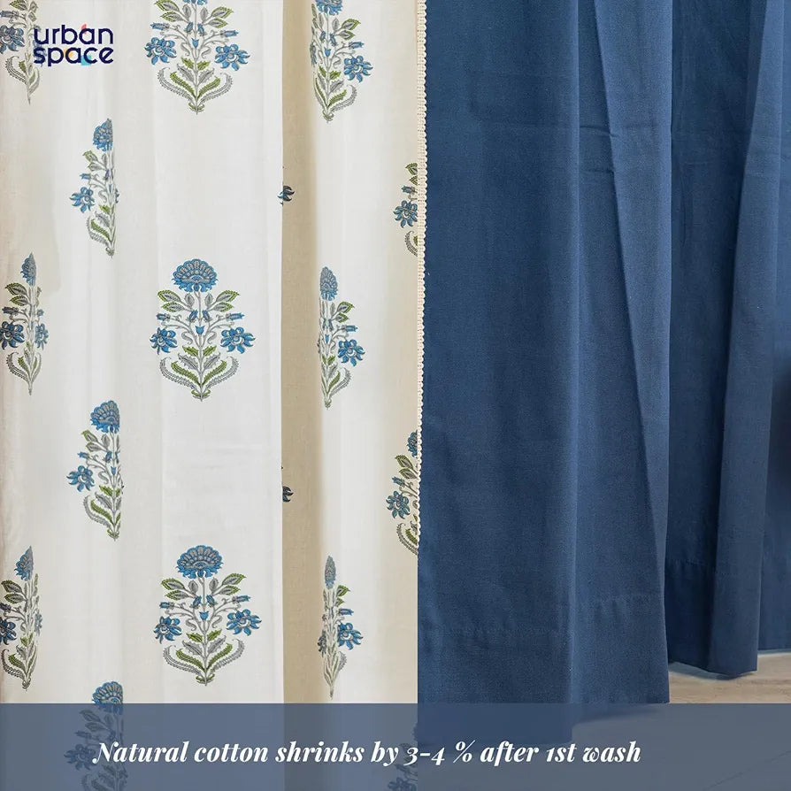 Urban Space Cotton Curtains for Door Combo Set of 3 Curtains 7 feet Long Room Darkening Curtain Tieback & Eyelets Included with Curtains Liberty Blue & Aura Indigo