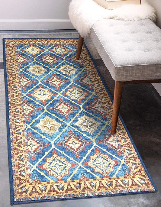 Status Contract Polyester Printed Vintage Anti Skid Backing Bedside Runner Floor Decor Carpet Rug  Multi