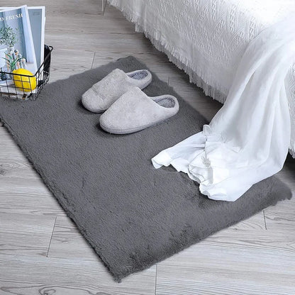 Luxe Home International Ruffle Bath Mat Rabbit Fur 1000 GSM Bathroom Door Rectangular Foot Mats 45X75 CmColour Grey