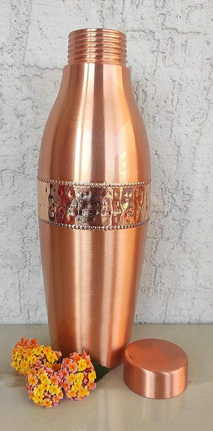 Indian Art Villa Pure Copper Leak Proof Bottle with Half Hammered Design