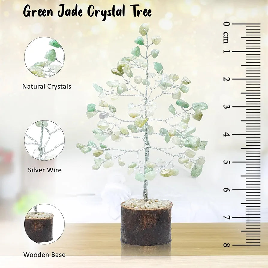 Crocon Green Jade Crystal Bonsai Tree Silver Wire