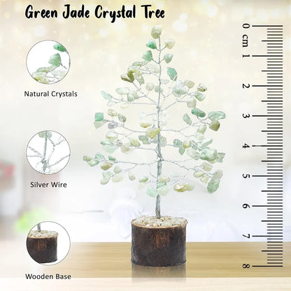 Crocon Green Jade Crystal Bonsai Tree Silver Wire