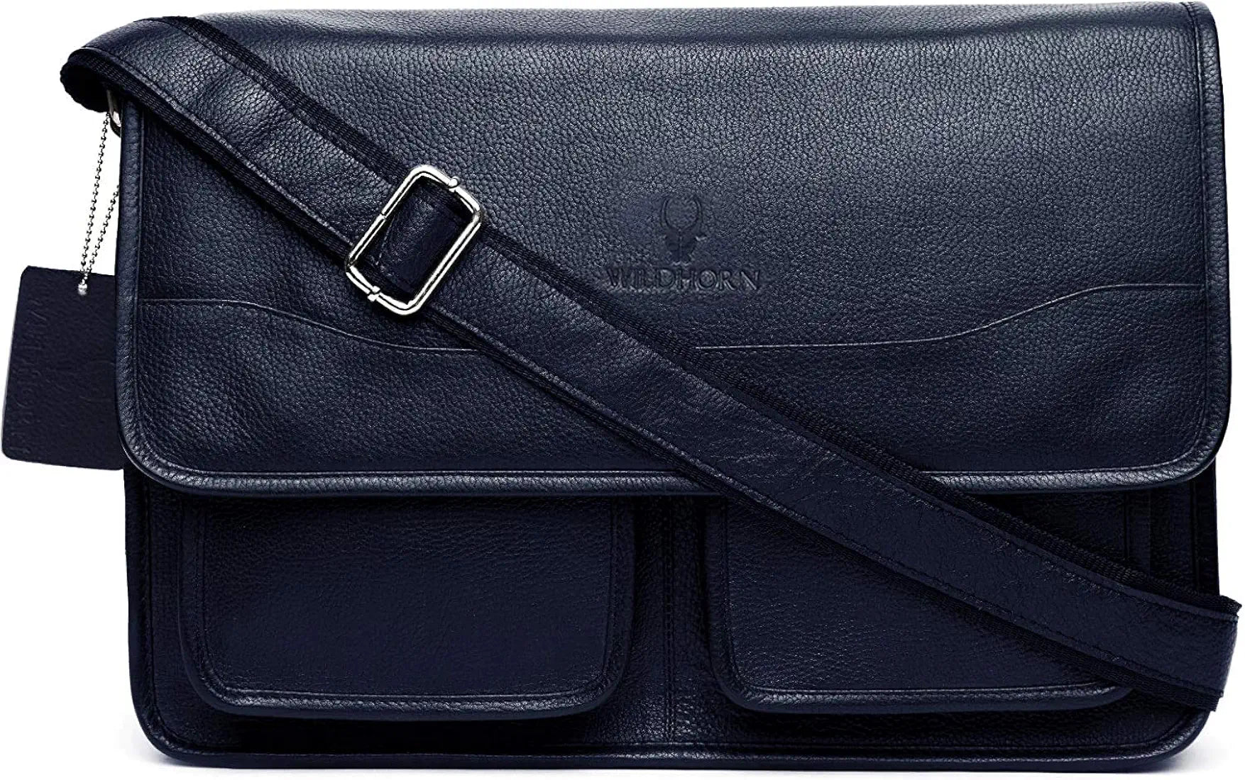 WildHorn Urban Edge100% Leather Laptop Messenger Blue Men's Bag 