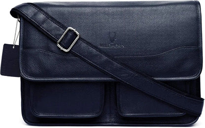 WildHorn Urban Edge100% Leather Laptop Messenger Blue Men's Bag 