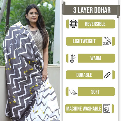 Divine Casa 120 GSM Microfiber Single Kids Dohar Soft & Lightweight Throw Blanket Zig-Zag Pattern Colour Slate