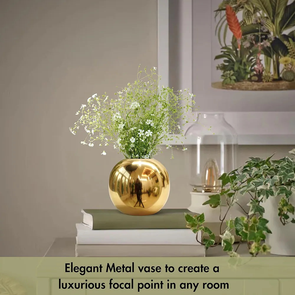 Behoma Metal Ball Round Flower Vase Gold Flowers not Included