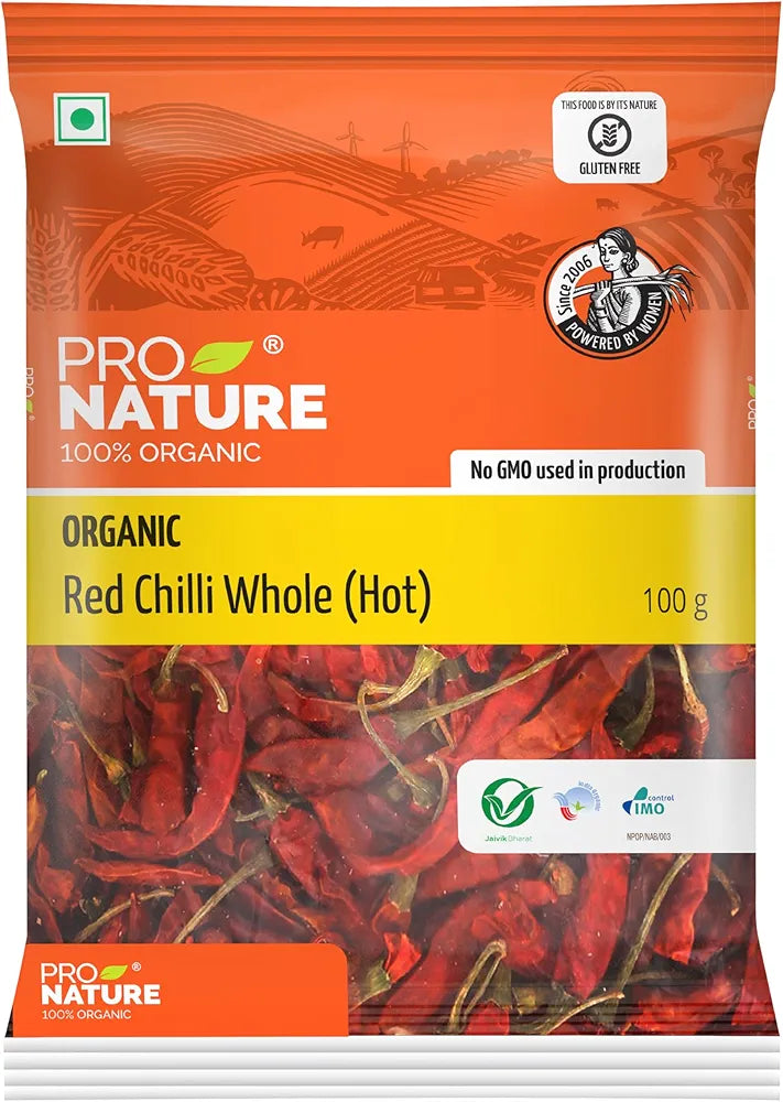Pro Nature 100% Organic Red Chilli Whole 100Gm