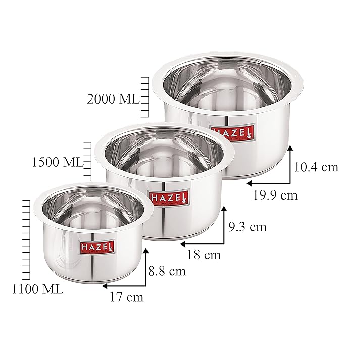 Hazel Induction Base Tope Base Thick Flat Bottom Patila Cookware with Steel Lids 3 Topes & 3 Lids