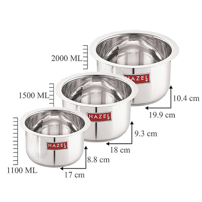 Hazel Induction Base Tope Base Thick Flat Bottom Patila Cookware with Steel Lids 3 Topes & 3 Lids
