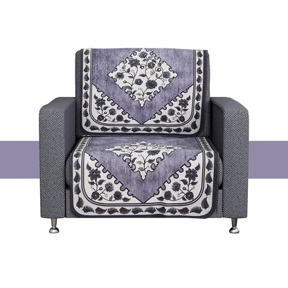 Kuber Industries Net Single Seater Sofa Cover Set Flower Digital Triangle Border Print-753 Grey