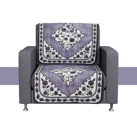 Kuber Industries Net Single Seater Sofa Cover Set Flower Digital Triangle Border Print-753 Grey
