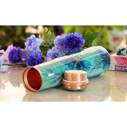 Indian Art Villa Copper Tube Slim Bottle In Green Leaf Print