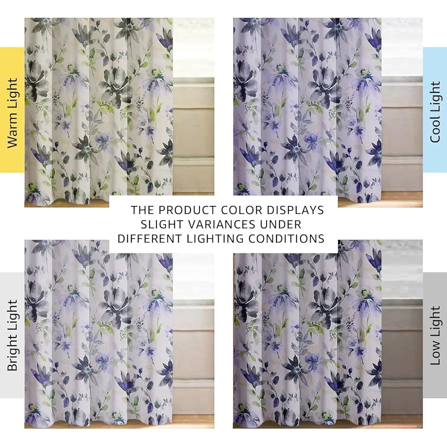 Cloth Fusion Blackout Printed Premium Door Curtains 7 Feet Long Set of 2 Blue Lotus
