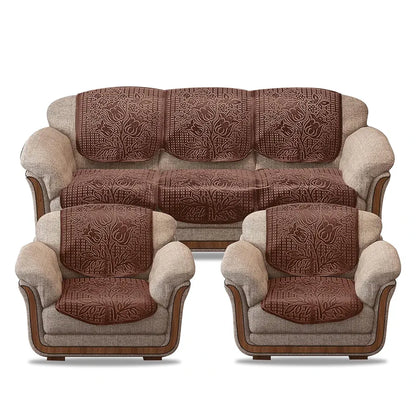 Cloth Fusion Italian Velvet Sofa Cover 5 Seater Set Perfect Floral Embossed Sofa Cover 3 Seater and 2 Seater Brown