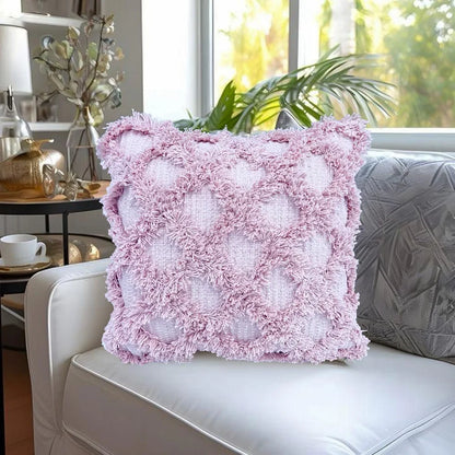 Sajavat Home Hand-Knitted Pure Cotton 3 Seater Sofa Throw & Cushion Cover Colour Beige Pastel Throw & Pink Cushion
