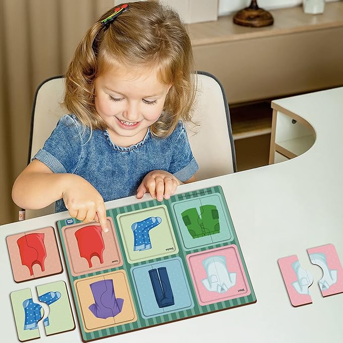 Mini Leaves 2 Piece Puzzle for Kids | Clothes Jigsaw Puzzle | Set of 6 Wooden Puzzles for Kids | Educational Toys