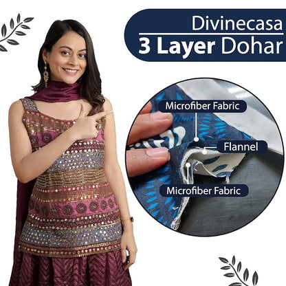 Divine Casa Printed Microfiber 120 GSM Reversible Dohar Blanket for Single Bed Lightweight AC Blanket Colour Navy Blue & White