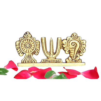 Anciently Vadakalai Shankh Chakra Namah Stand/Vadakalai Thiruman Sangu Chakram Stand, Brass, 5cm Height, Gold Colour, 1 Piece