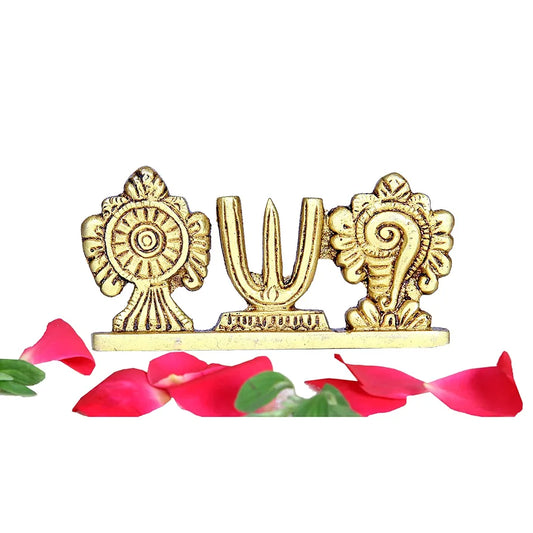 Anciently Vadakalai Shankh Chakra Namah Stand/Vadakalai Thiruman Sangu Chakram Stand, Brass, 5cm Height, Gold Colour, 1 Piece