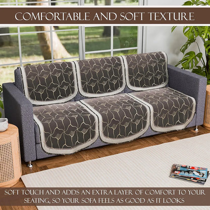 Kuber Industries Set of 6 Durable 3 Seater Sofa Cover Arabica Look Brown & Golden Foil
