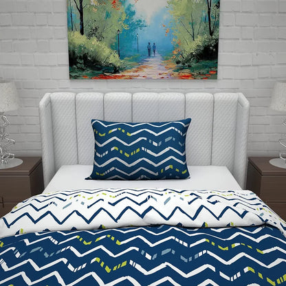 Divine Casa Microfiber Reversible Single Bed AC Duvet Cover with 1 Pillow Cover Soft & Comfortable for Quilt/Comforter/Blanket Colour Dark Blue & White