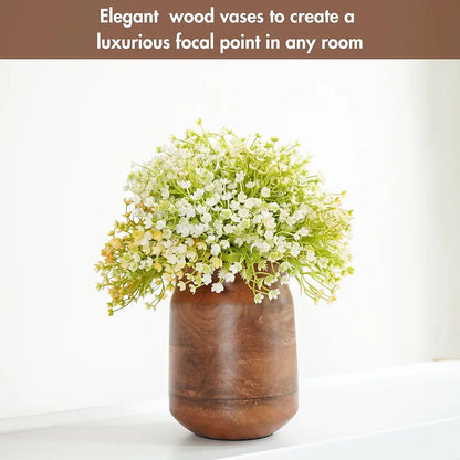 Behoma Flower Vase Jar Shape Mango Wood Vases Walnut Brown Finish Flowers not Included