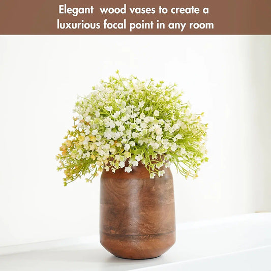 Behoma Flower Vase Jar Shape Mango Wood Vases Walnut Brown Finish Flowers not Included