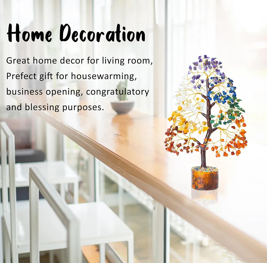 Zaicus Seven Chakra Gemstone Tree Crystal Tree of Life Feng Shui 10-12 Inch Silver Wire