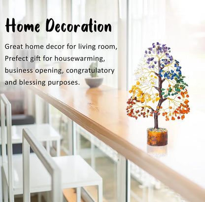 Zaicus Seven Chakra Gemstone Tree Crystal Tree of Life Feng Shui 10-12 Inch Silver Wire