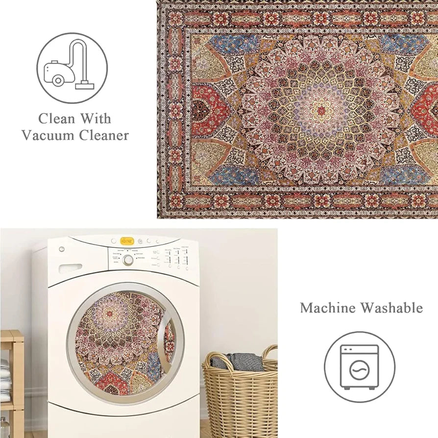 ishro home 3D Jet Multi Printed Carpet Rug Runner and Carpets for Bedroom Colour Royal Zari 4x6 Feet