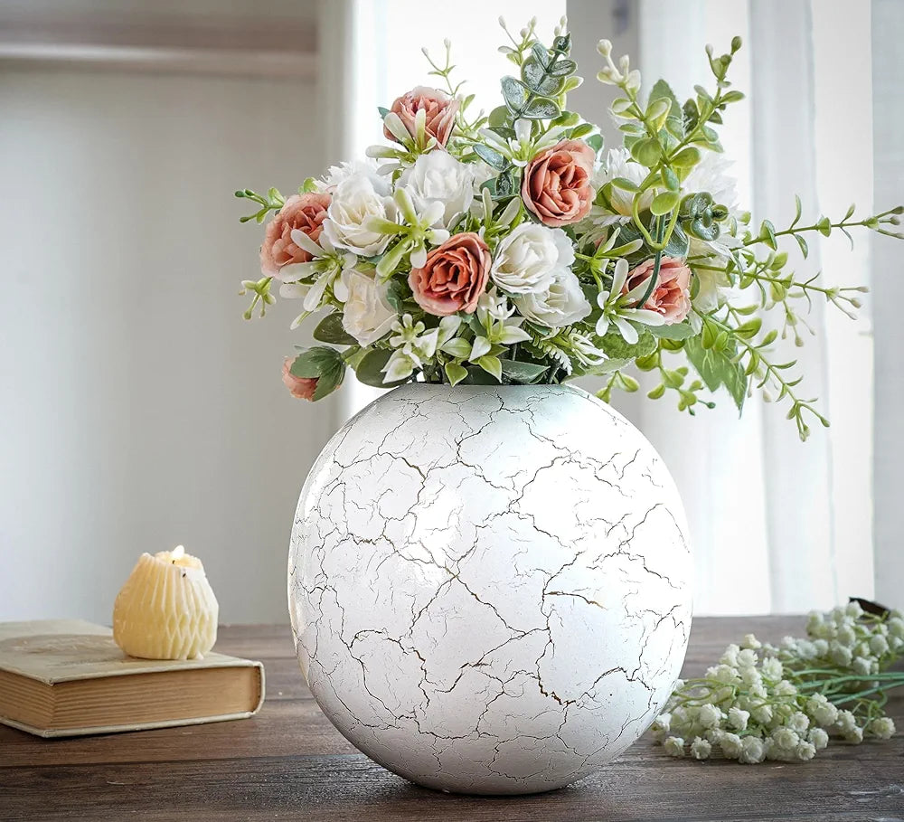 Behoma Metal Ball Vase for Home Decor Off-White Crackled Medium Flowers not Included