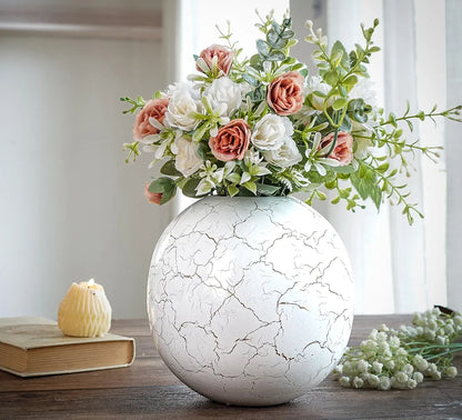 Behoma Metal Ball Vase for Home Decor Off-White Crackled Medium Flowers not Included