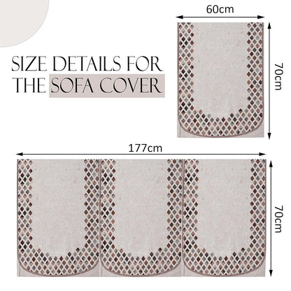 Kuber Industries Set of 16 Velvet Anti-Skid Sofa Cover 5-Seater with Arm Cover Dot Border Cream & Brown