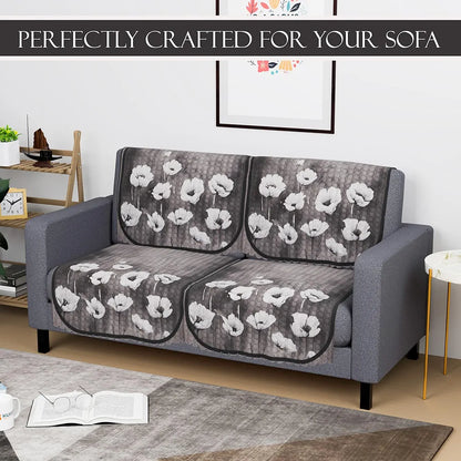 Kuber Industries Set of 4 Durable 2 Seater Sofa Cover for Living Room Lotus Print Green
