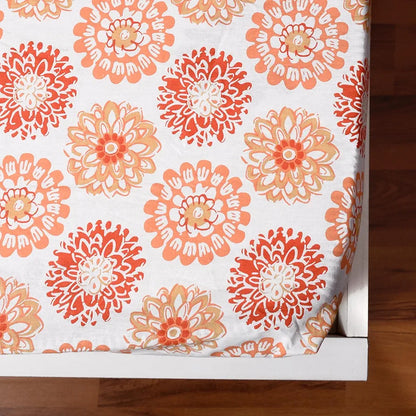 Divine Casa 144 TC 100% Cotton Floral Peach Ultrasoft King Size Bedsheet Cotton Elastic Fitted Pureed Pumpkin