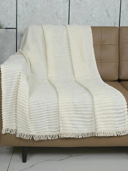 Saral Home Barkha Stripe Cotton 1 Seater Sofa Throw Colour Ivory