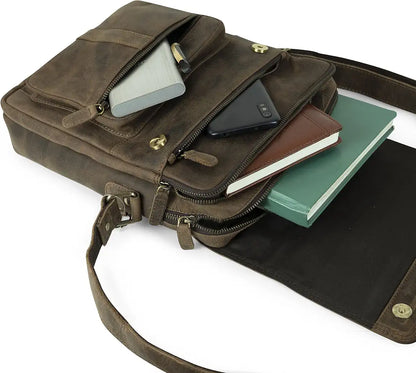 Goatter Hunter Leather 13" Shoulder Crossbody Travel Messenger Bags 