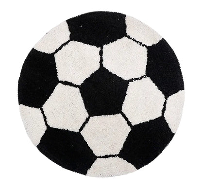The Home Talk Kids Bath mat Floor Rug Football Design Cotton Round Anti-Skid Backing White & Black