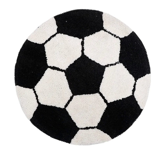 The Home Talk Kids Bath mat Floor Rug Football Design Cotton Round Anti-Skid Backing White & Black