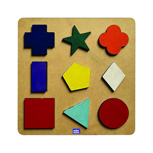 Mini Leaves Wooden Shapes Chunky Puzzle | 2+ Years | Learning Puzzle for Shapes and Color 9 Pieces